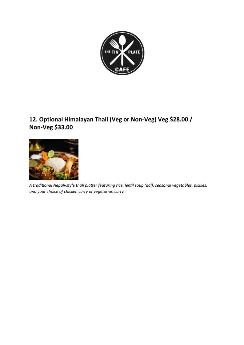 The Tin Plate Cafe menu board