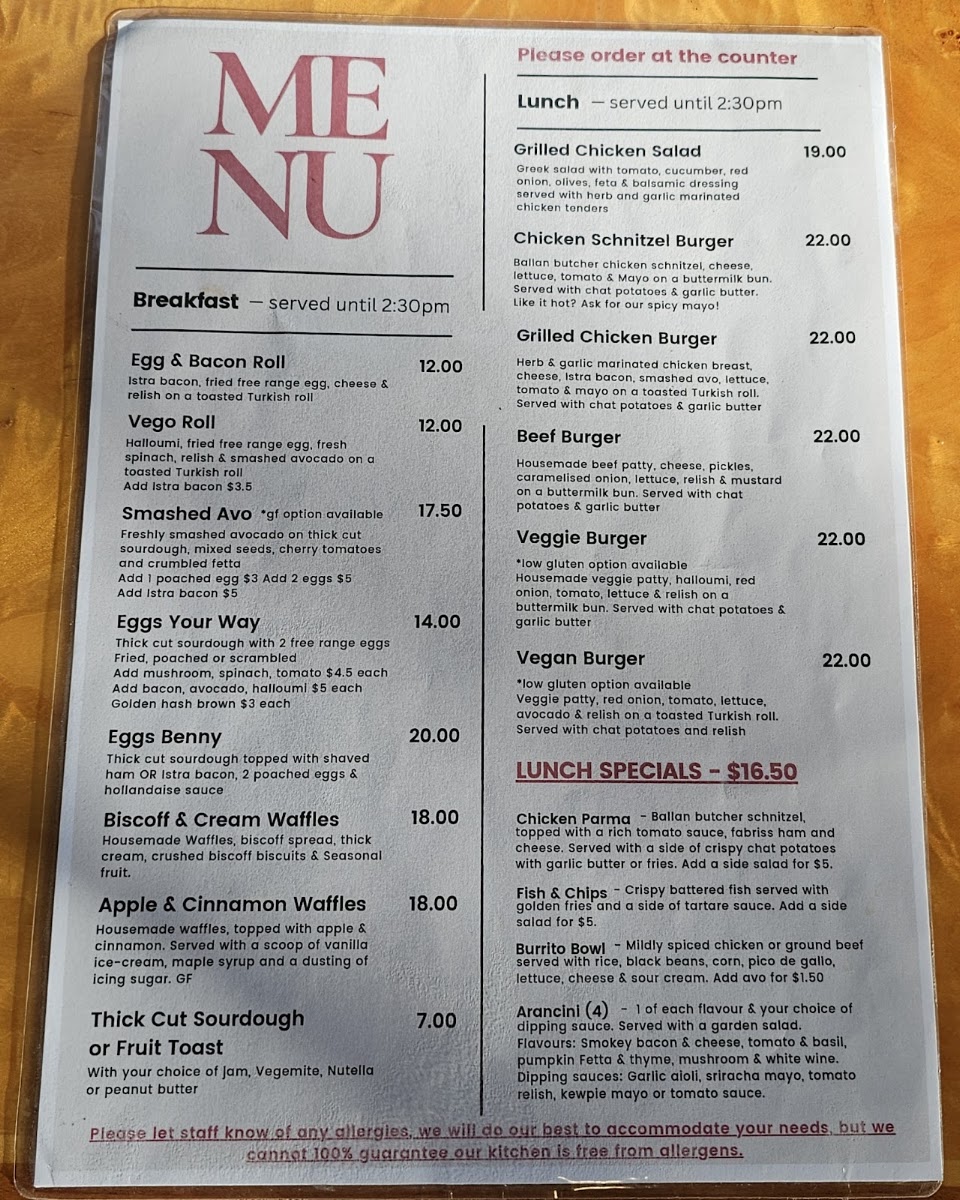 The Tin Plate Cafe menu board