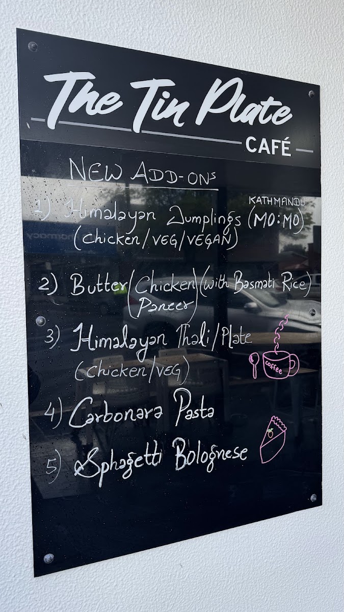 The Tin Plate Cafe menu board