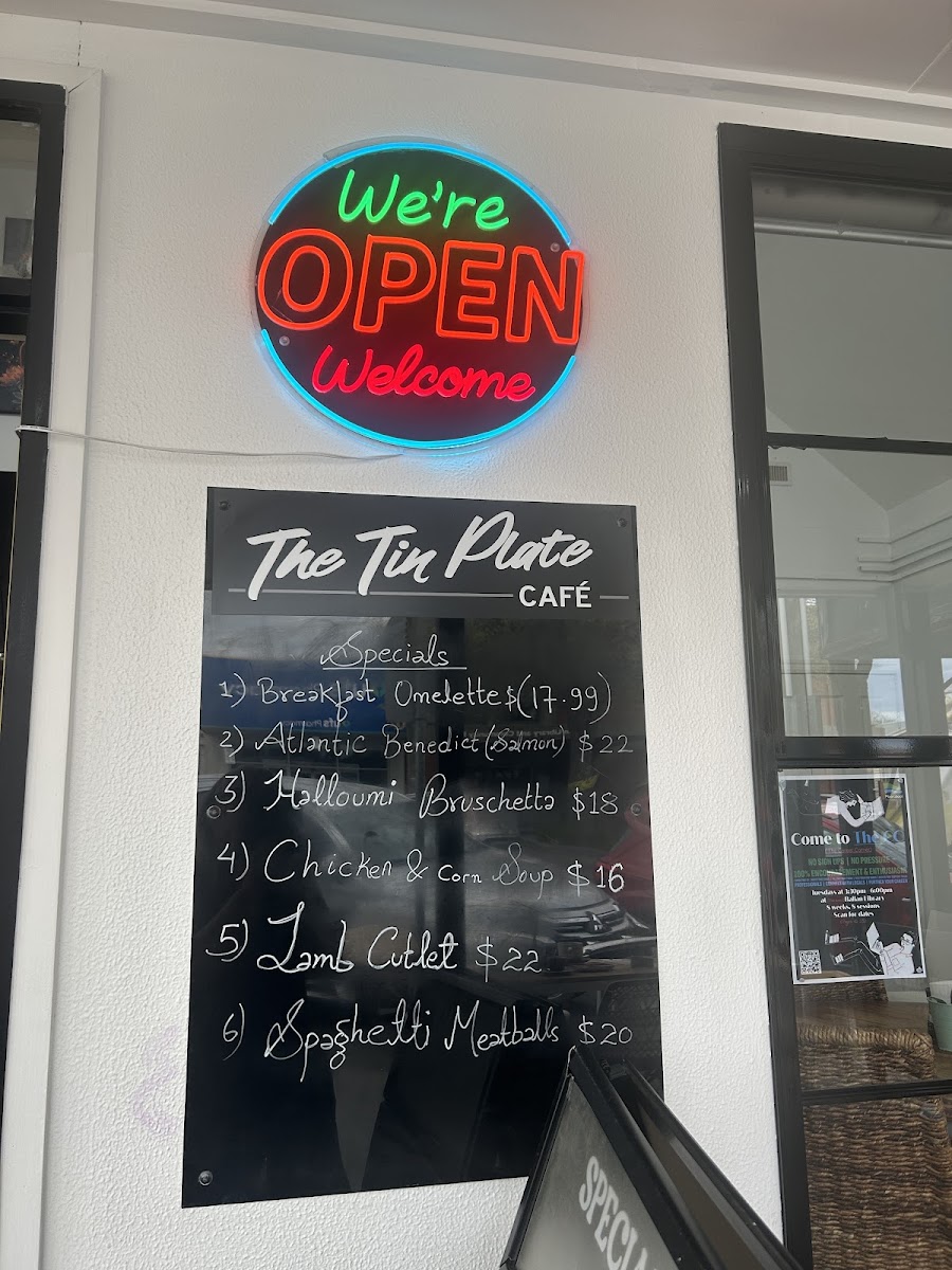 The Tin Plate Cafe menu board