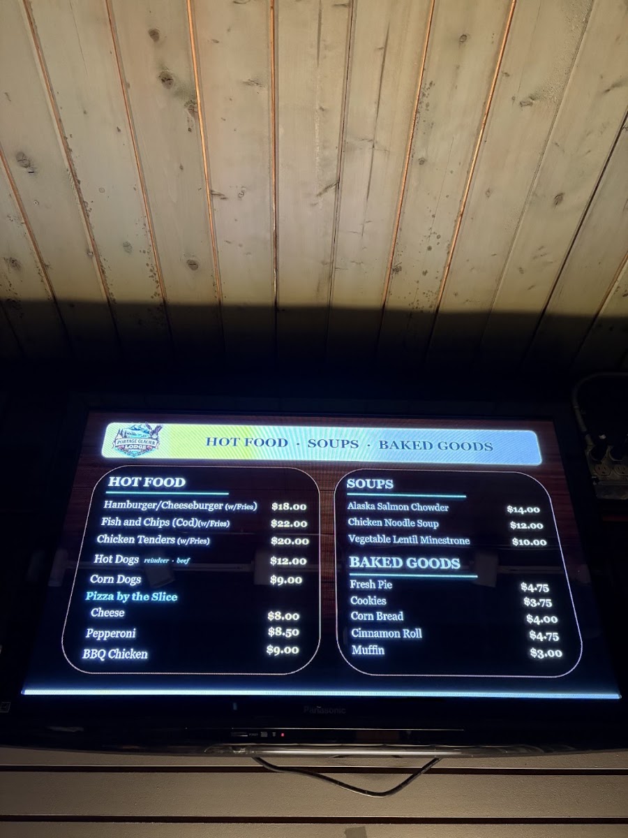 Portage Glacier Cafe menu board