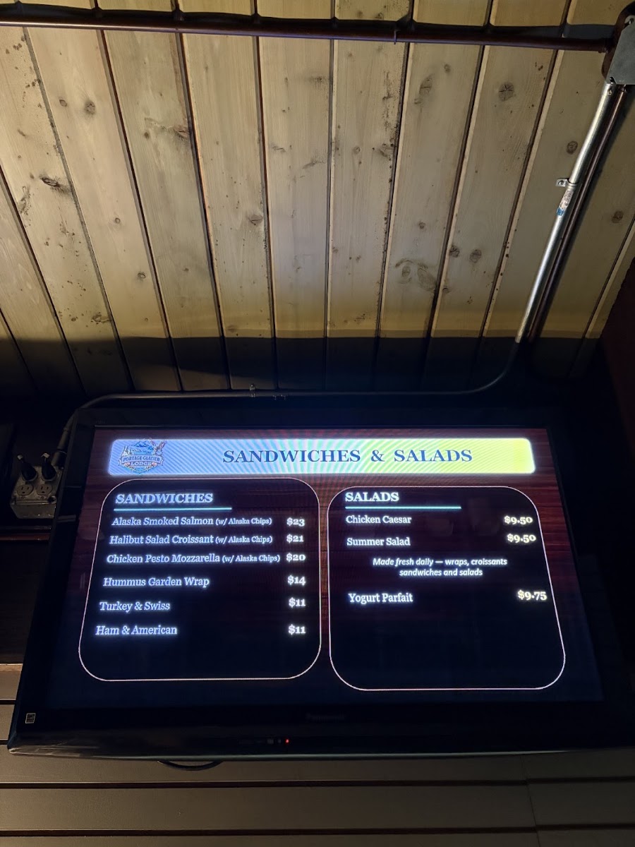Portage Glacier Cafe menu board