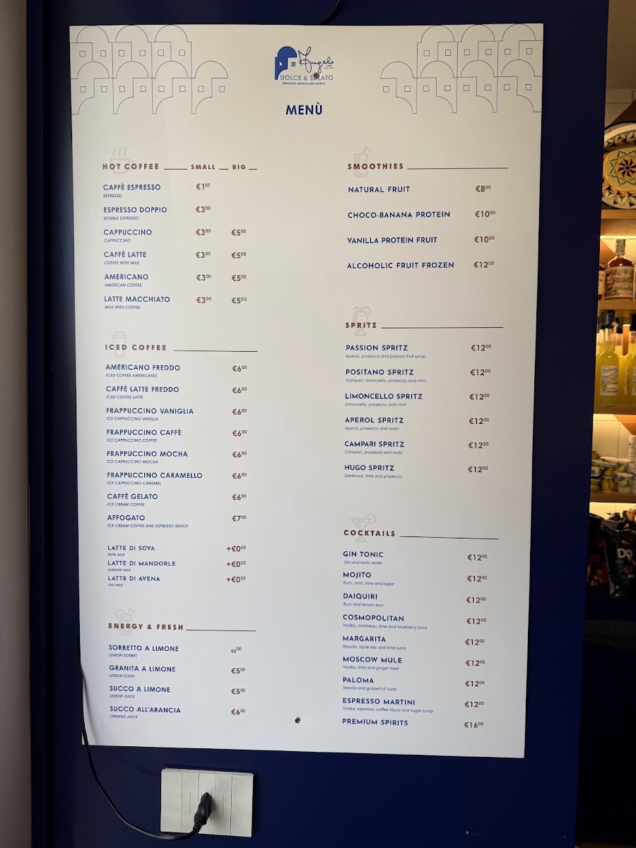 Angelo Cafe - Dolce & Salato menu board