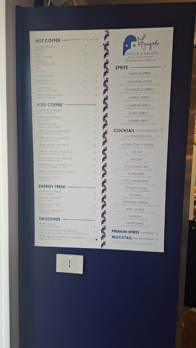 Angelo Cafe - Dolce & Salato menu board