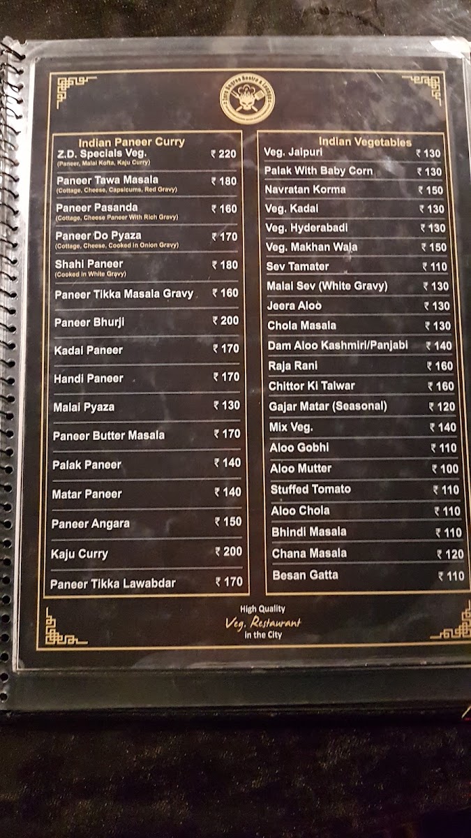 zero degree menu board