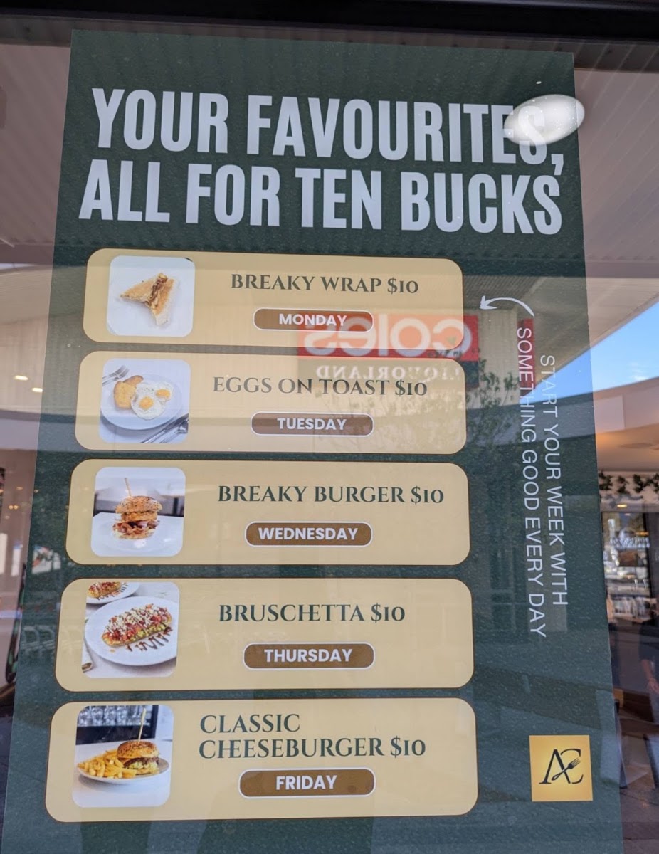 Alkimos Cafe & Grill menu board