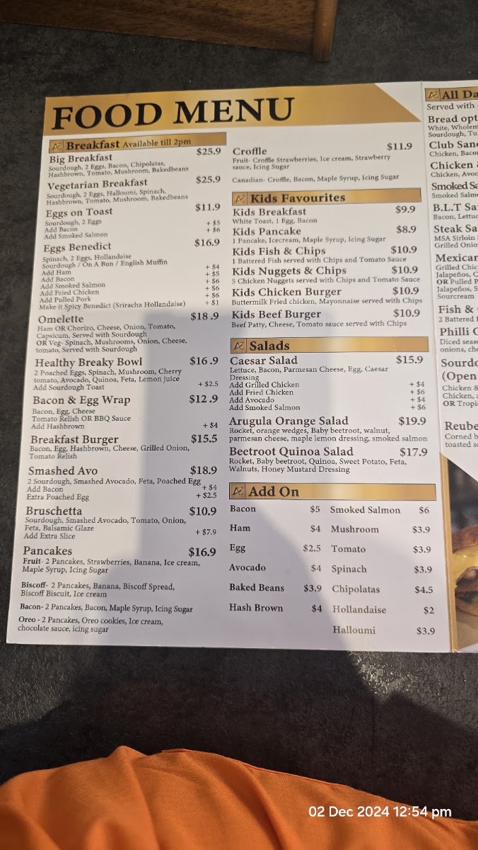 Alkimos Cafe & Grill menu board
