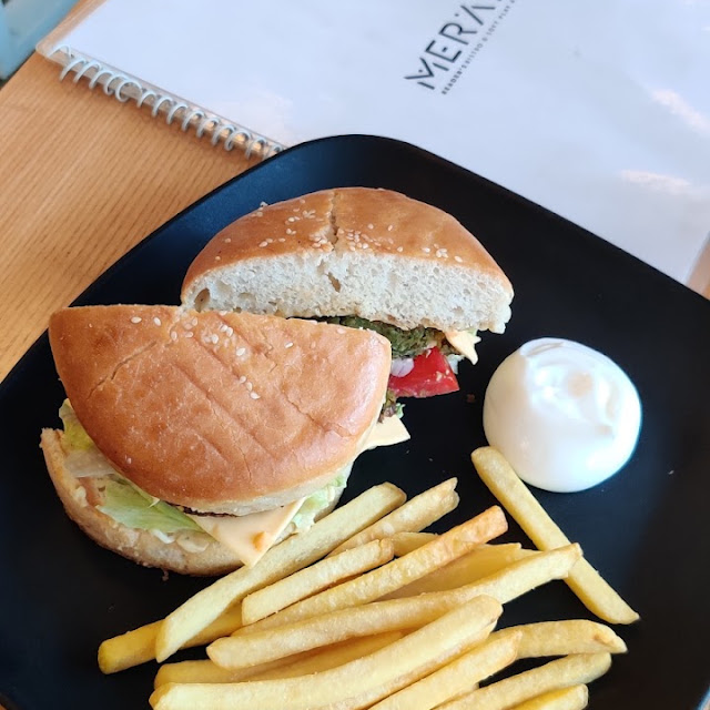Burger and Fries with Cheese