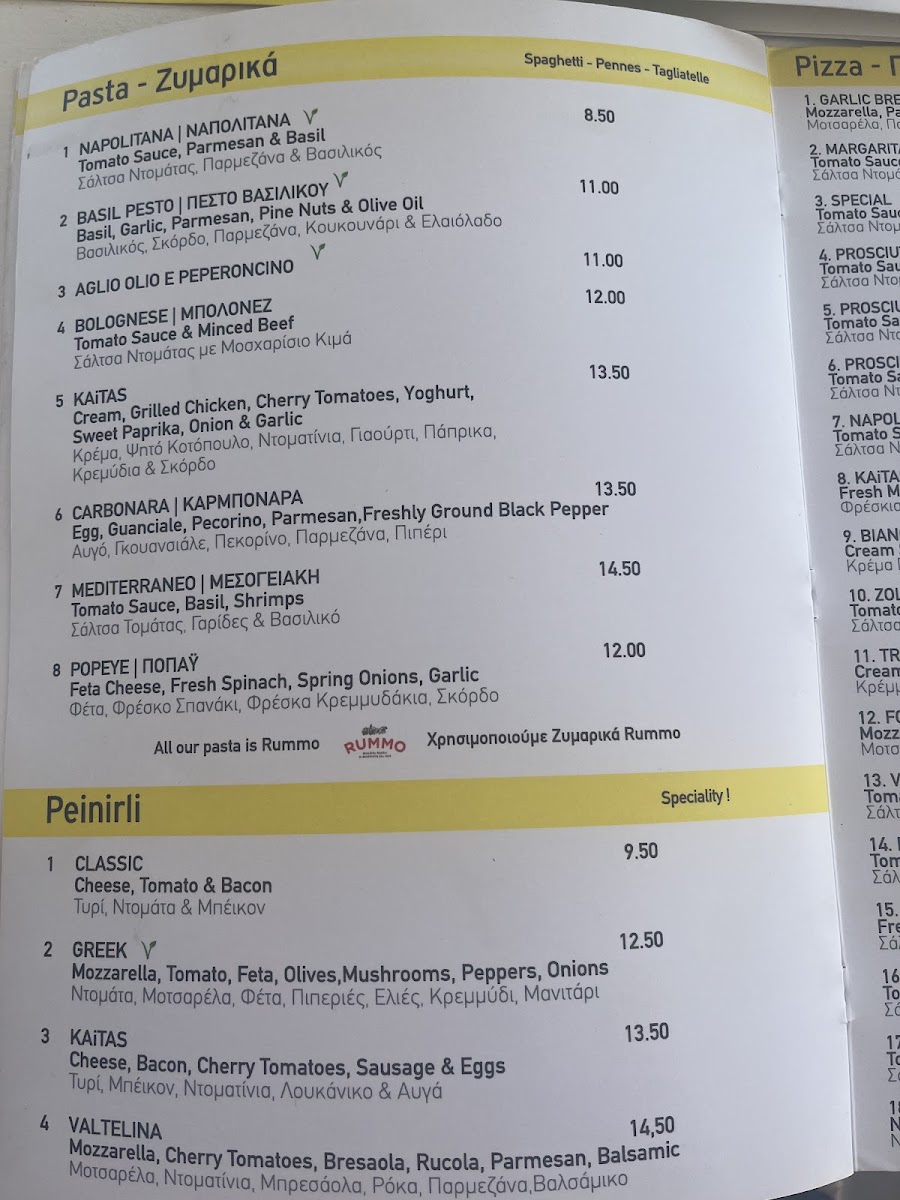 KAITAS -Paros Kite Pro Center-Eurodivers menu board