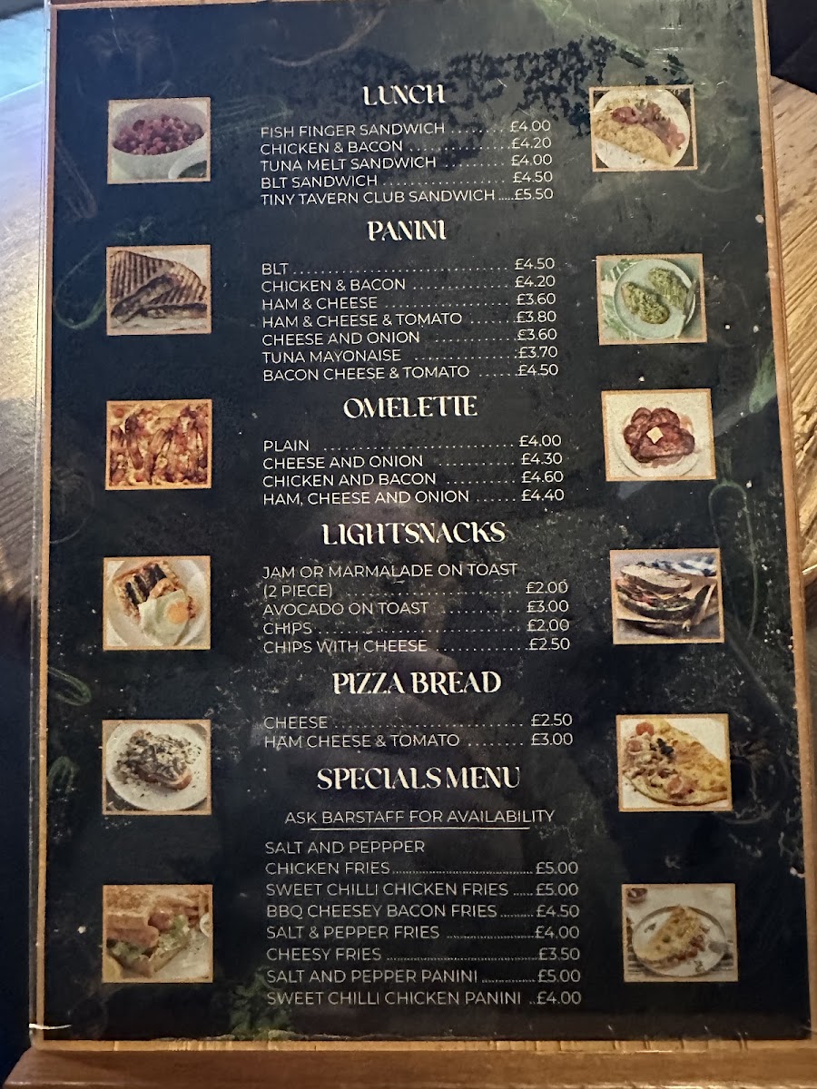 Tiny Tavern Ormskirk menu board
