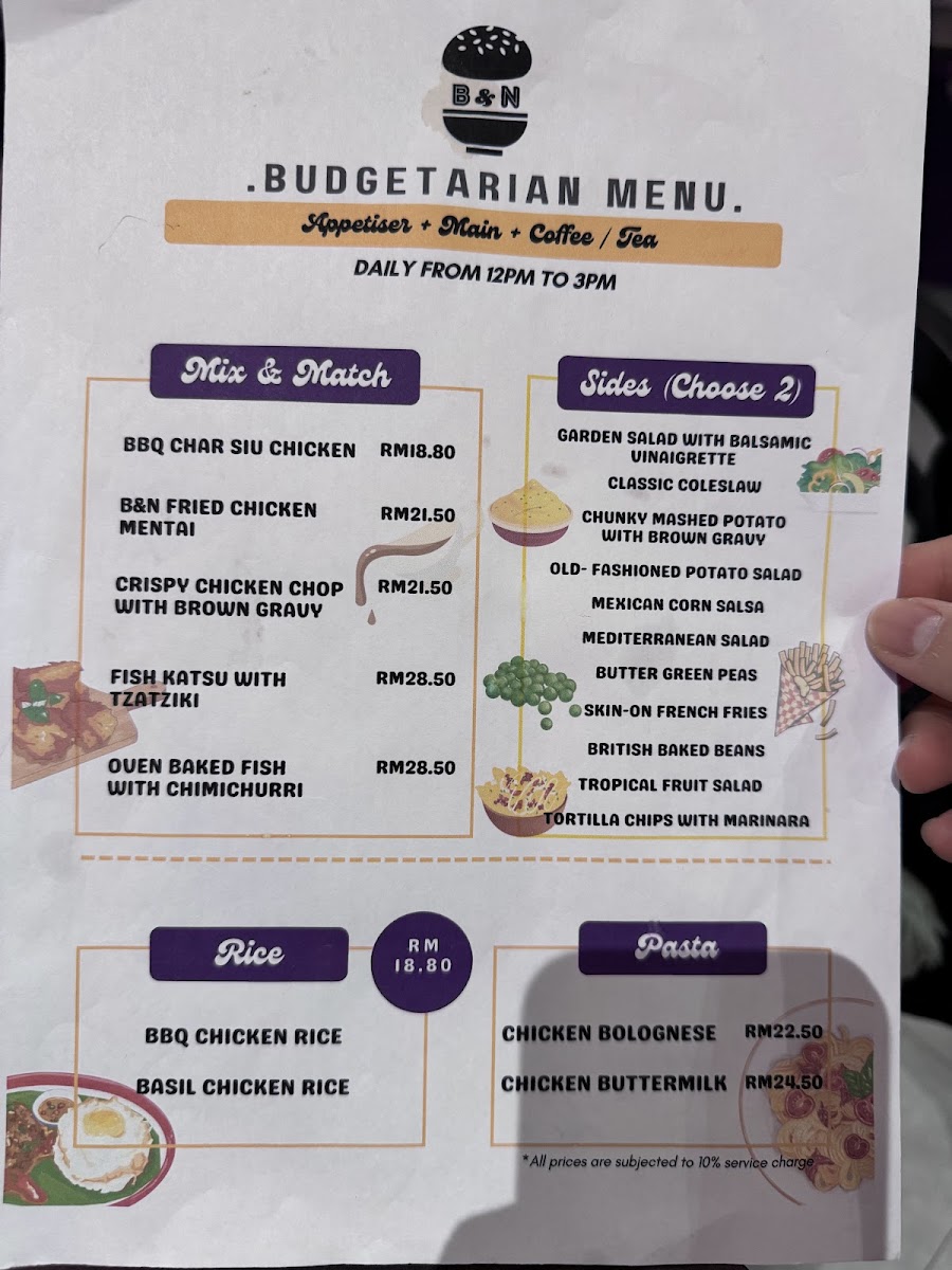 Buns and Noodles (B&N) menu board