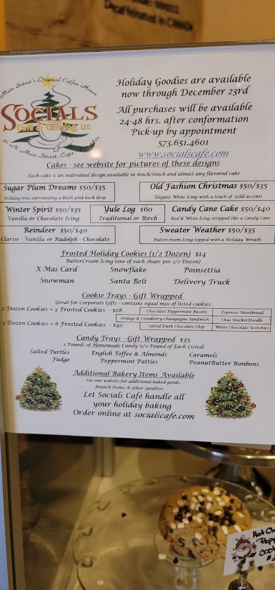 Socials Cafe & Catering LLC menu board