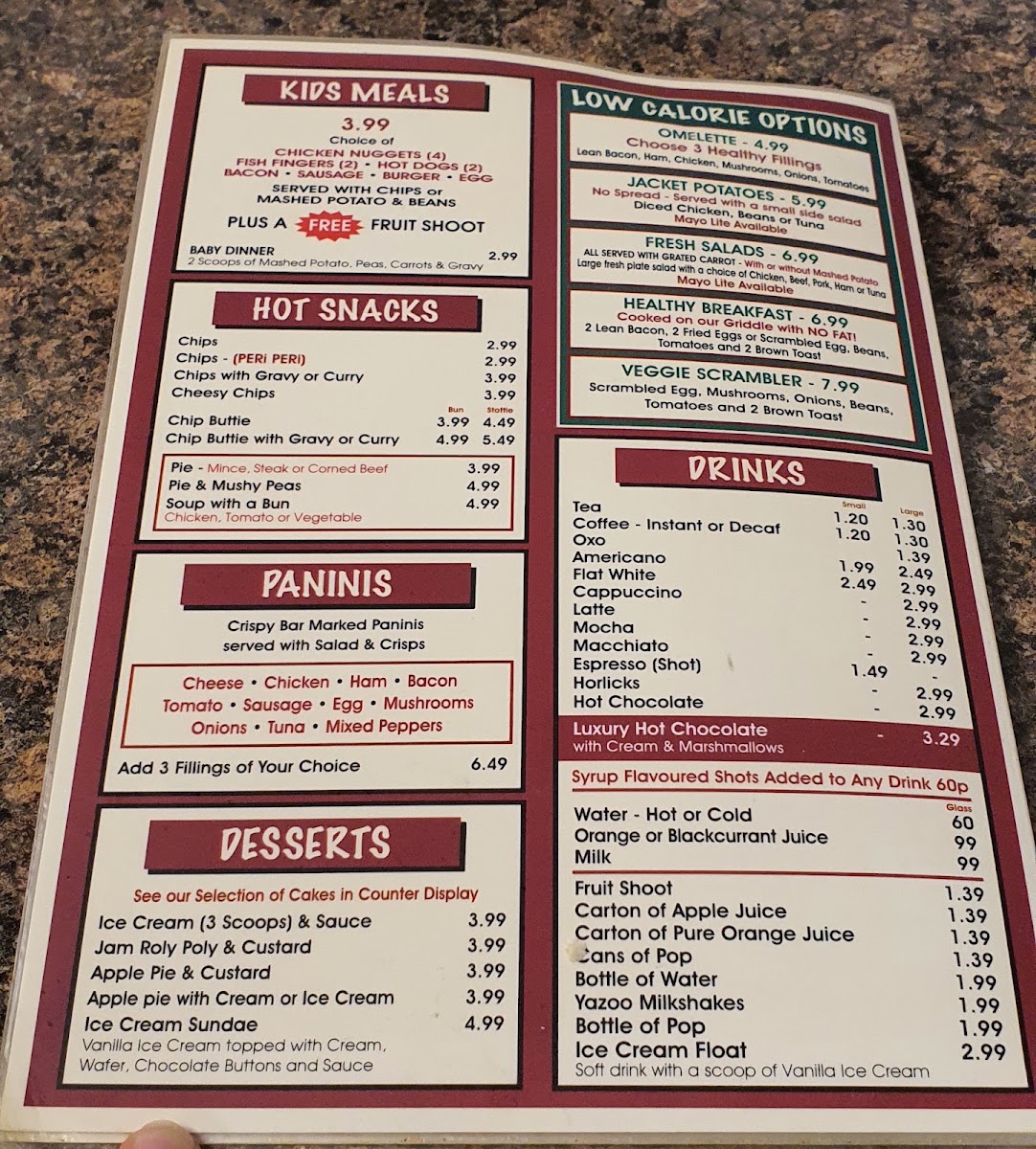 Cafe L menu board