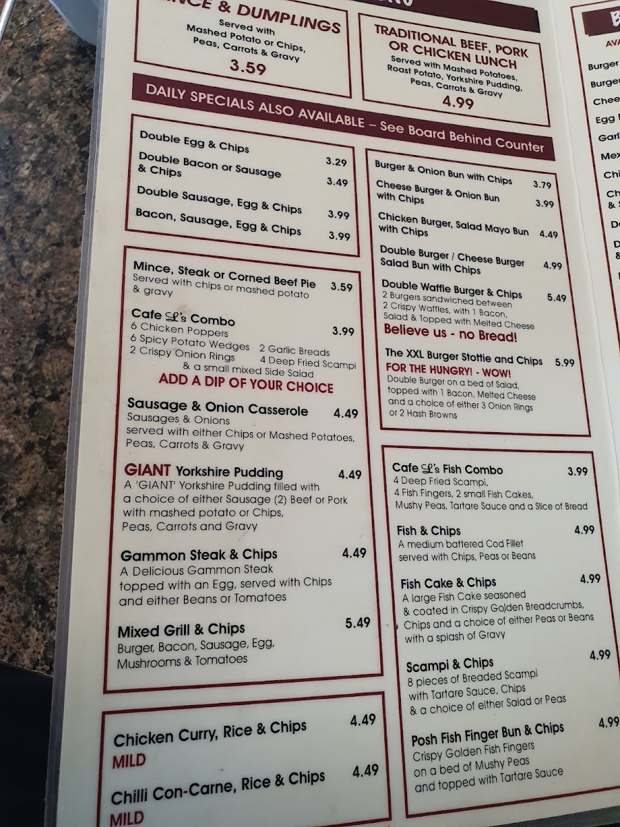 Cafe L menu board