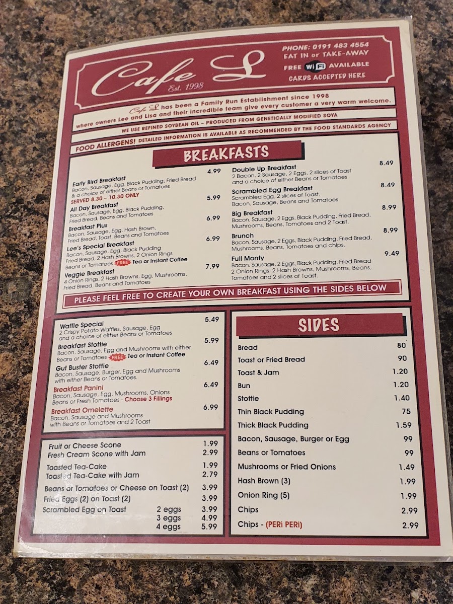 Cafe L menu board