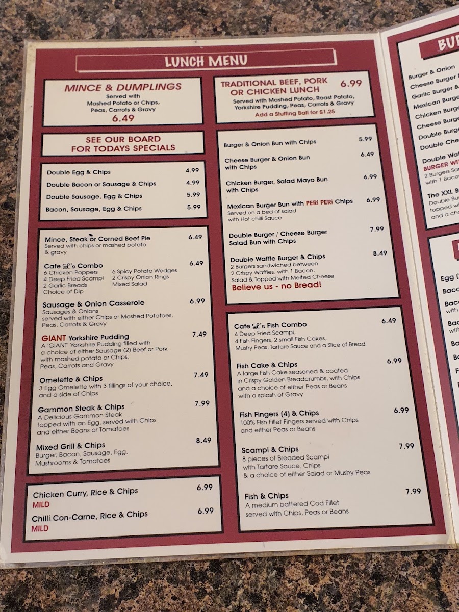 Cafe L menu board
