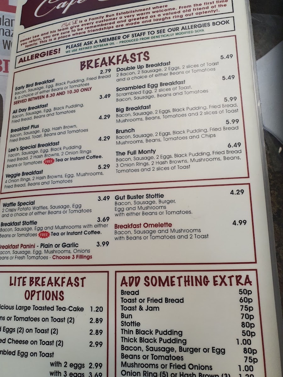 Cafe L menu board