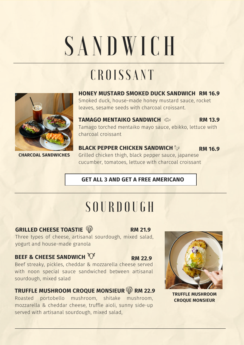 Noon Viennoiserie Cafe menu board