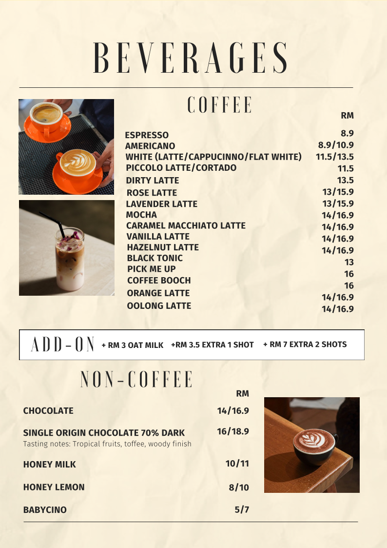 Noon Viennoiserie Cafe menu board