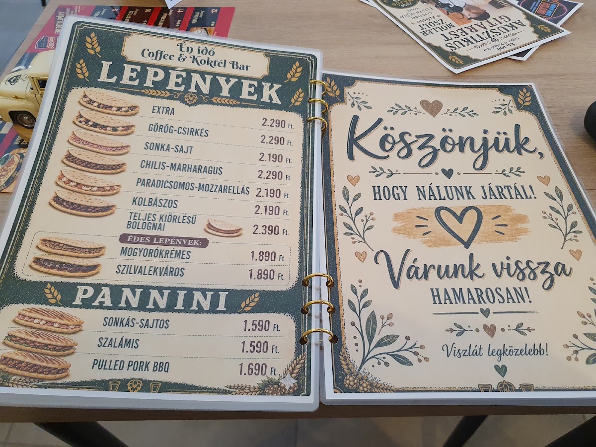 Énidő Specialty Cafe menu board