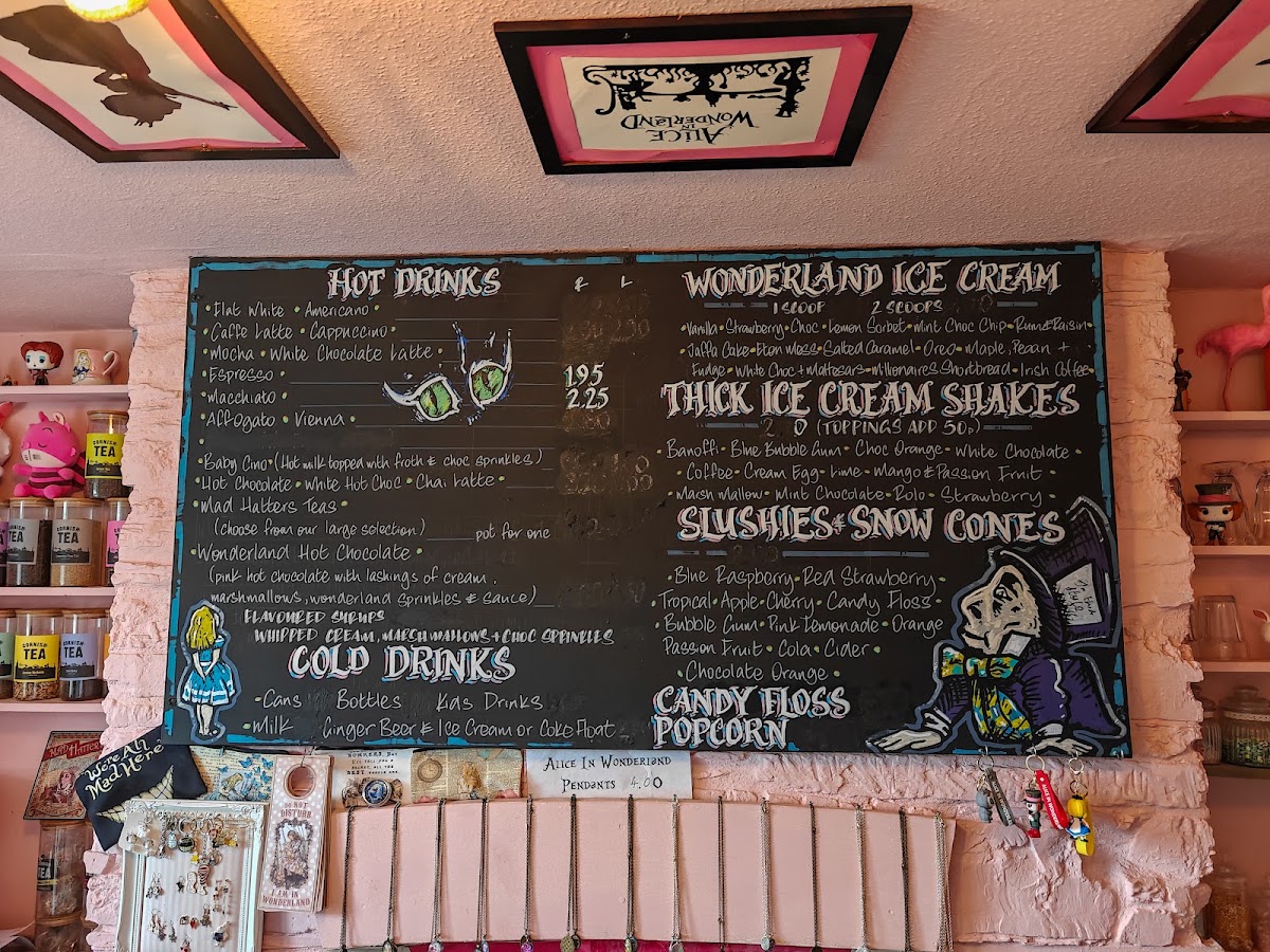Mad Hatter’s Tea Rooms & Wonderland Candy Bar menu board