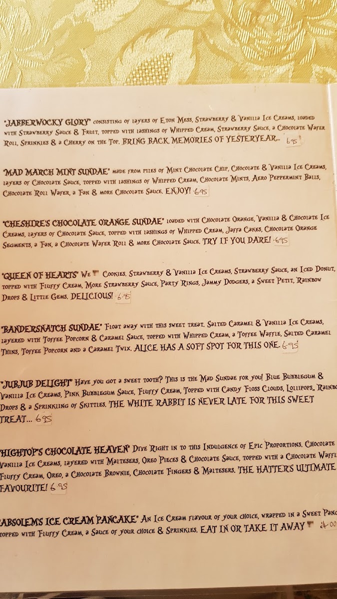 Mad Hatter’s Tea Rooms & Wonderland Candy Bar menu board