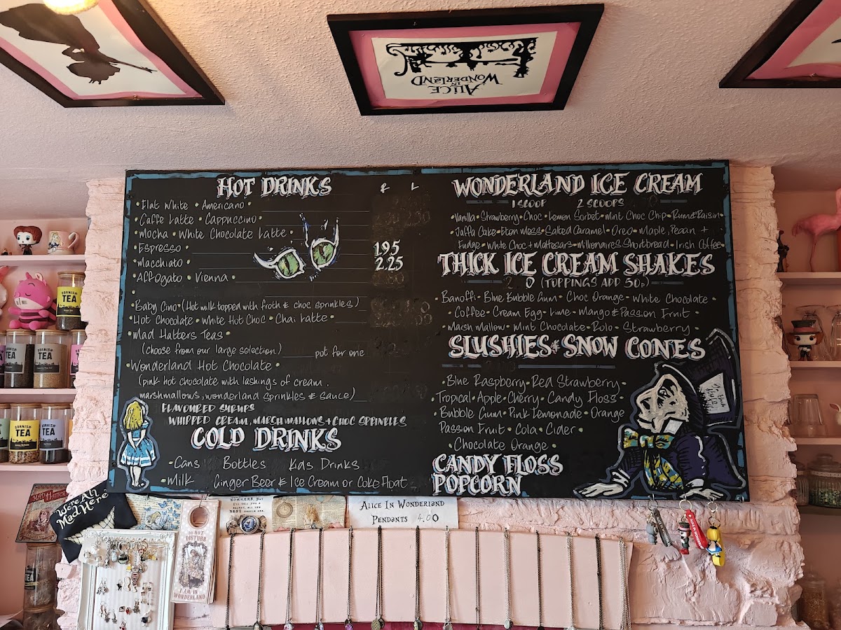 Mad Hatter’s Tea Rooms & Wonderland Candy Bar menu board