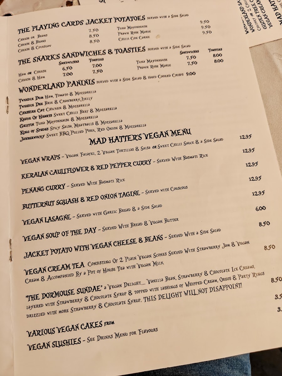 Mad Hatter’s Tea Rooms & Wonderland Candy Bar menu board