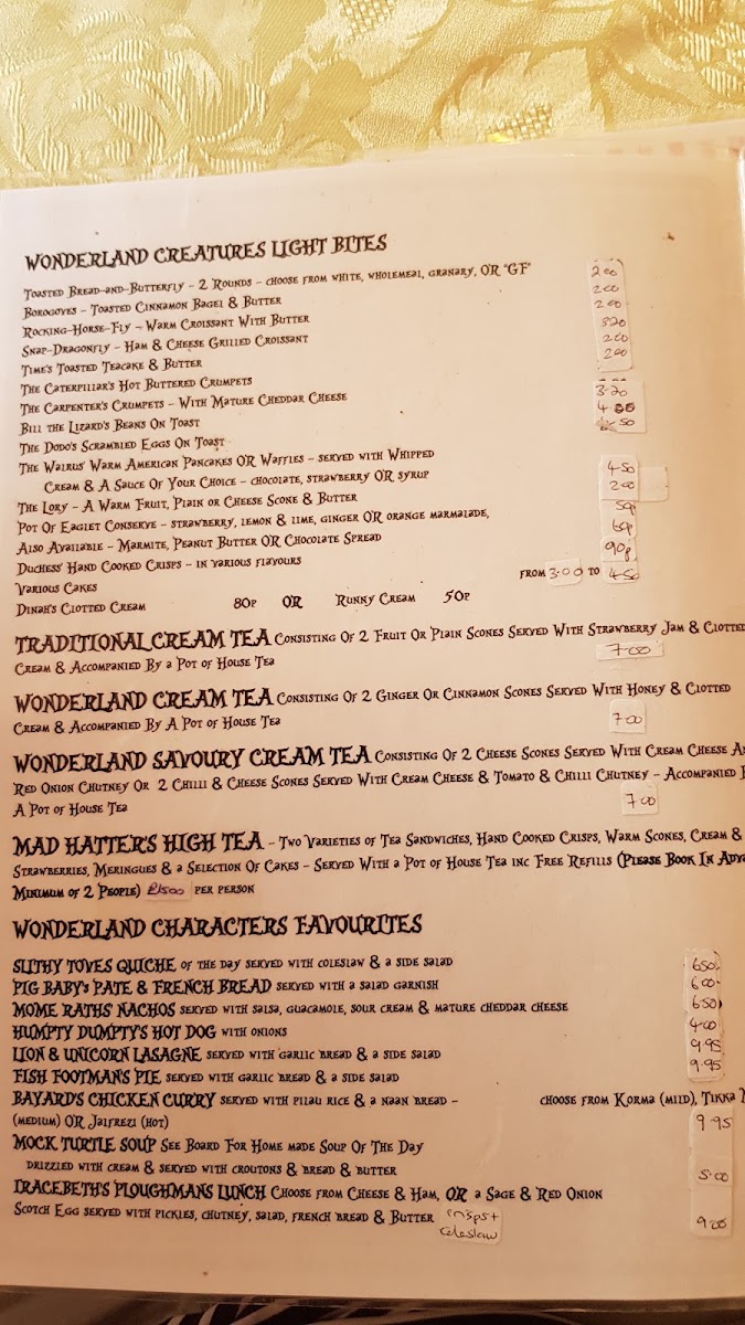 Mad Hatter’s Tea Rooms & Wonderland Candy Bar menu board