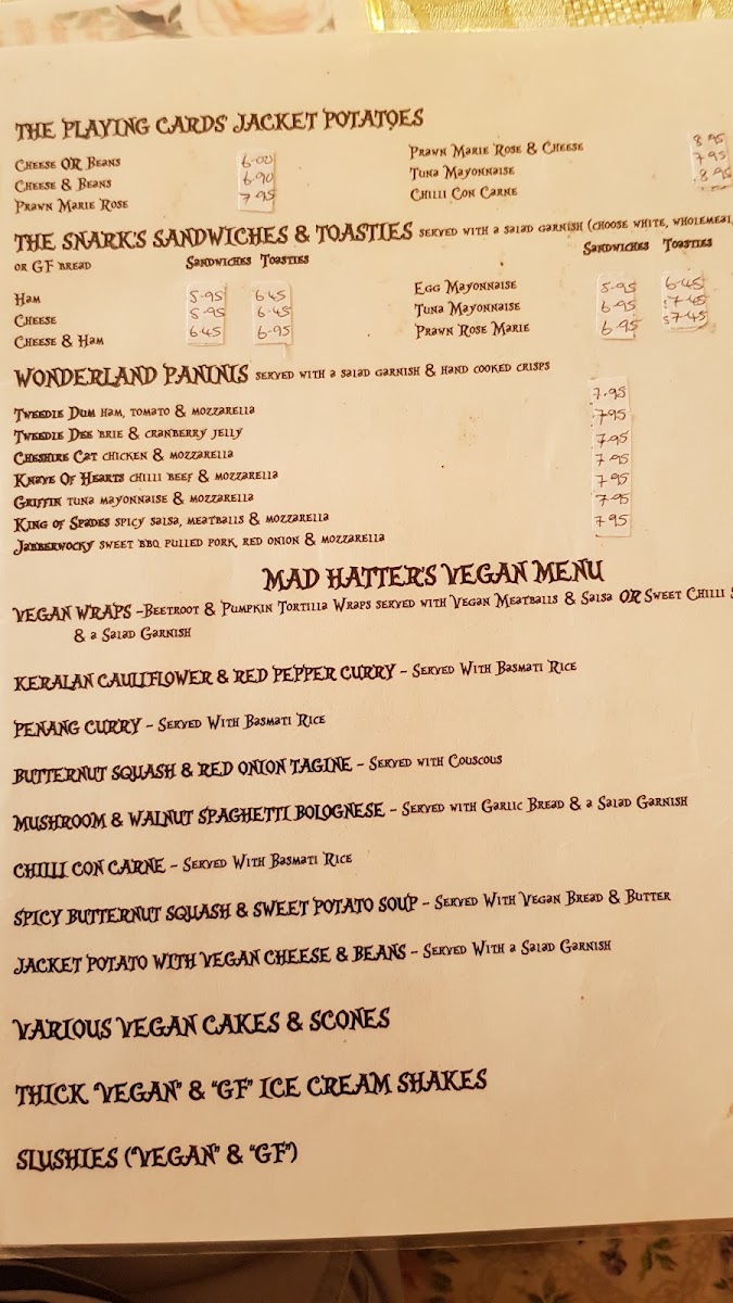 Mad Hatter’s Tea Rooms & Wonderland Candy Bar menu board