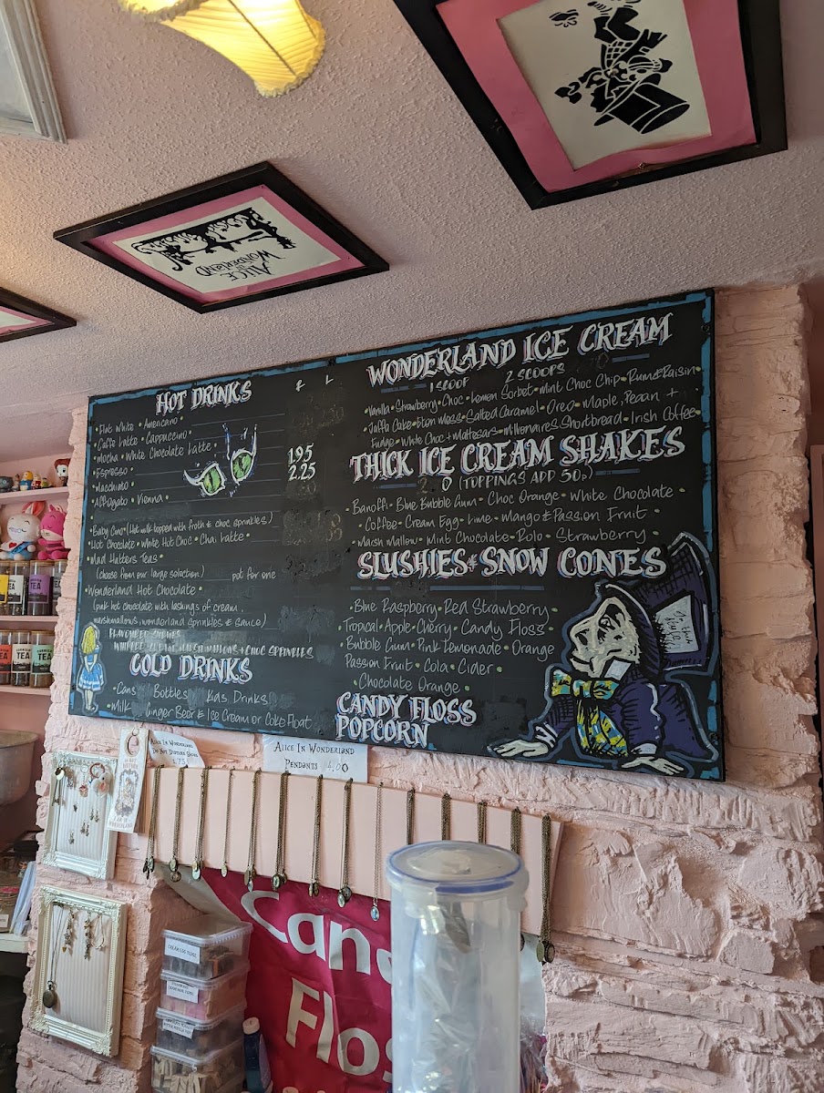 Mad Hatter’s Tea Rooms & Wonderland Candy Bar menu board