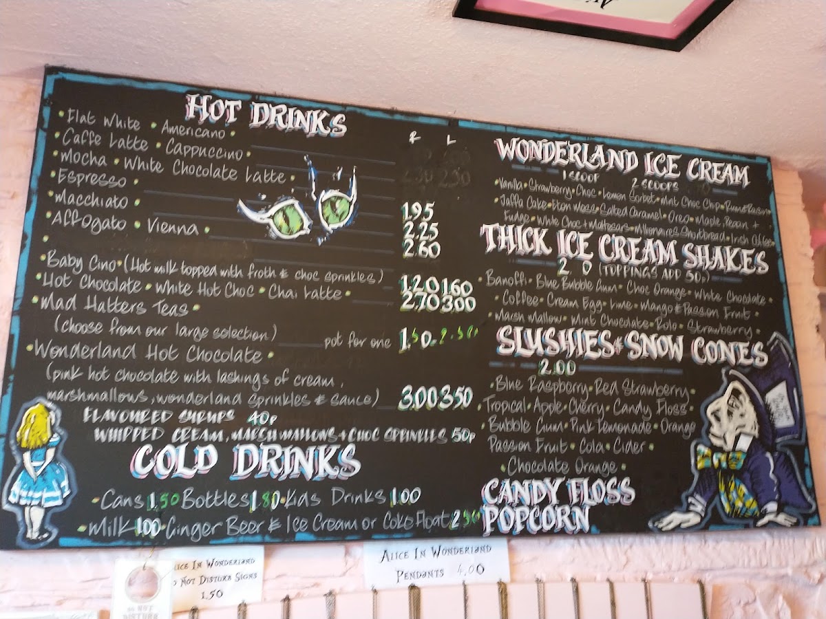 Mad Hatter’s Tea Rooms & Wonderland Candy Bar menu board