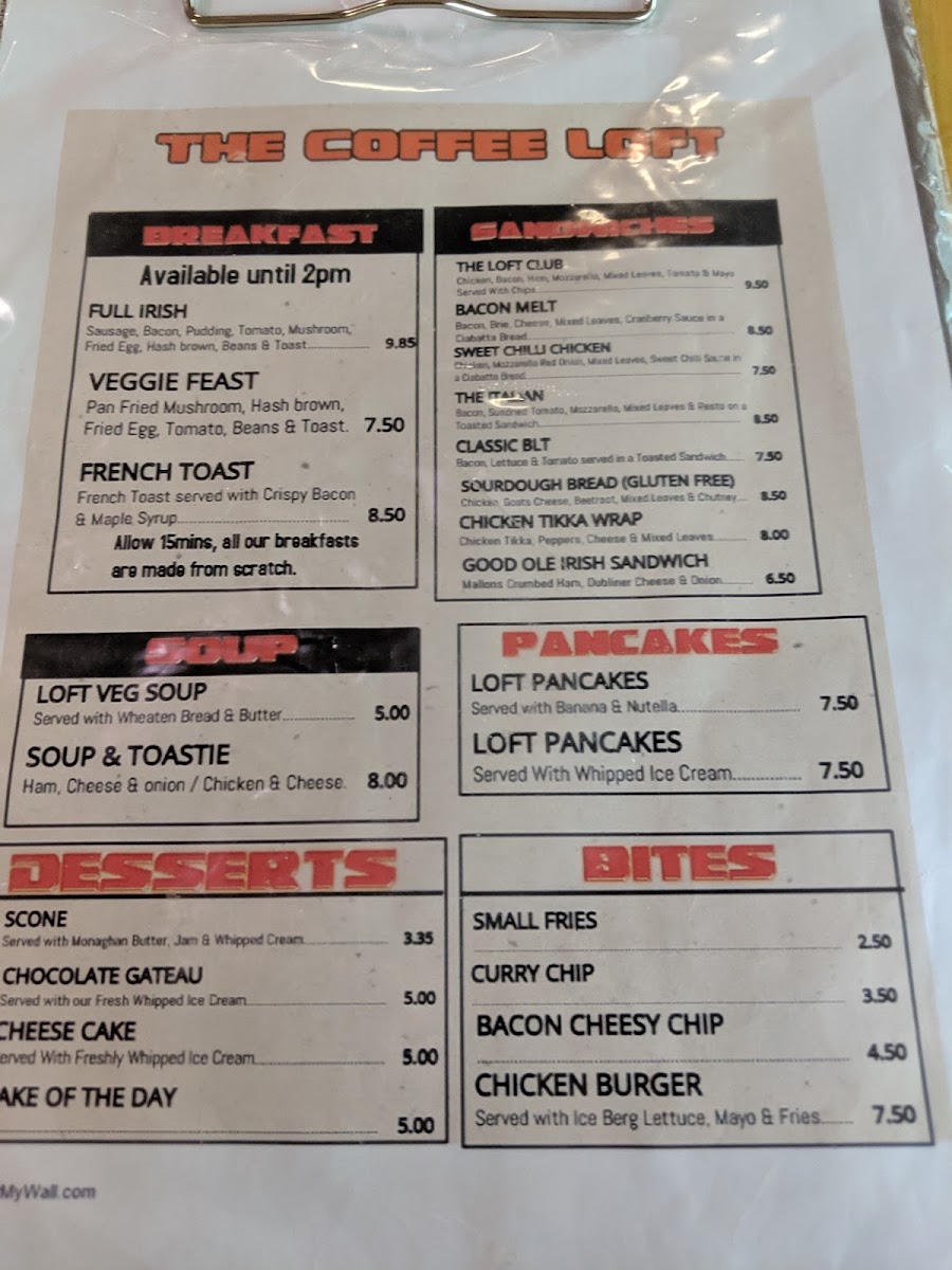 Pocono Glaslough menu board