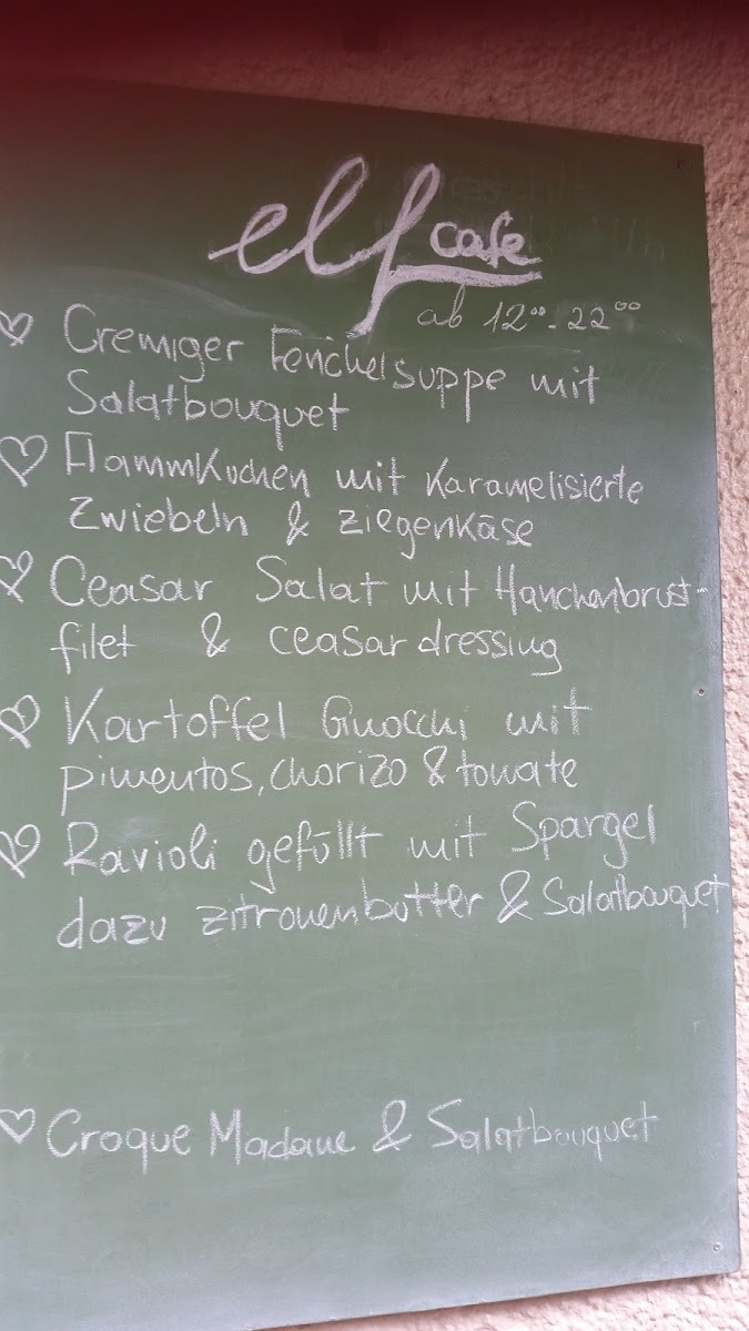 Elf Café menu board