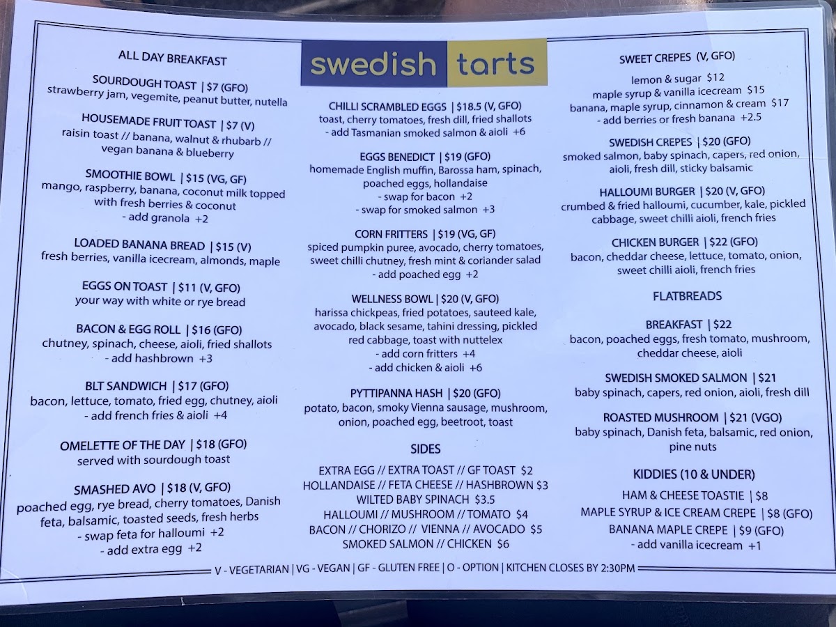 Swedish Tarts menu board