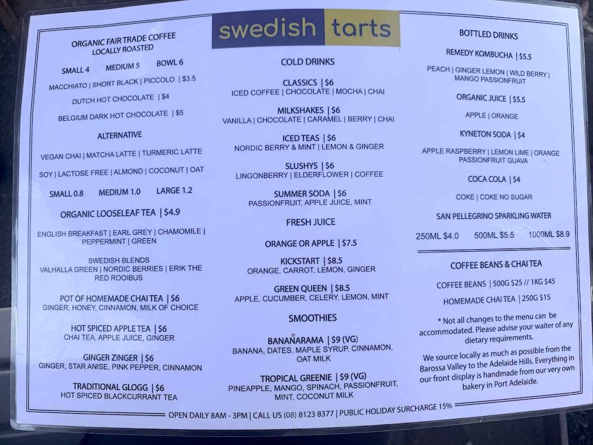 Swedish Tarts menu board