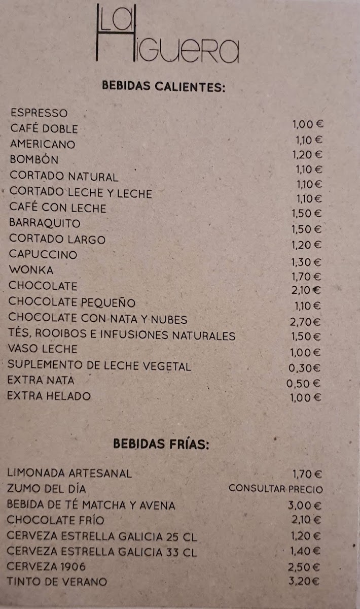 La Higuera Café menu board