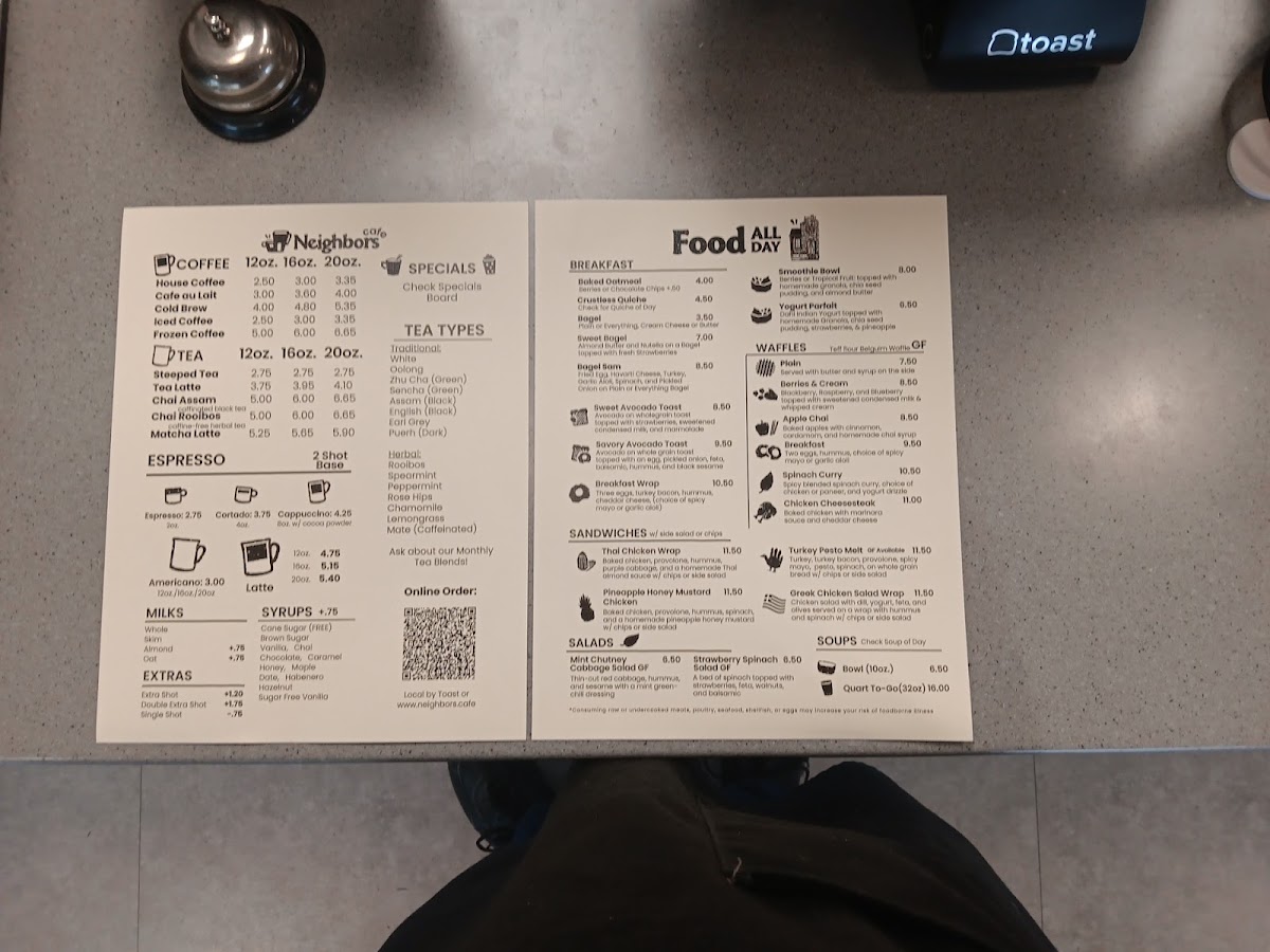 Neighbors Cafe menu board