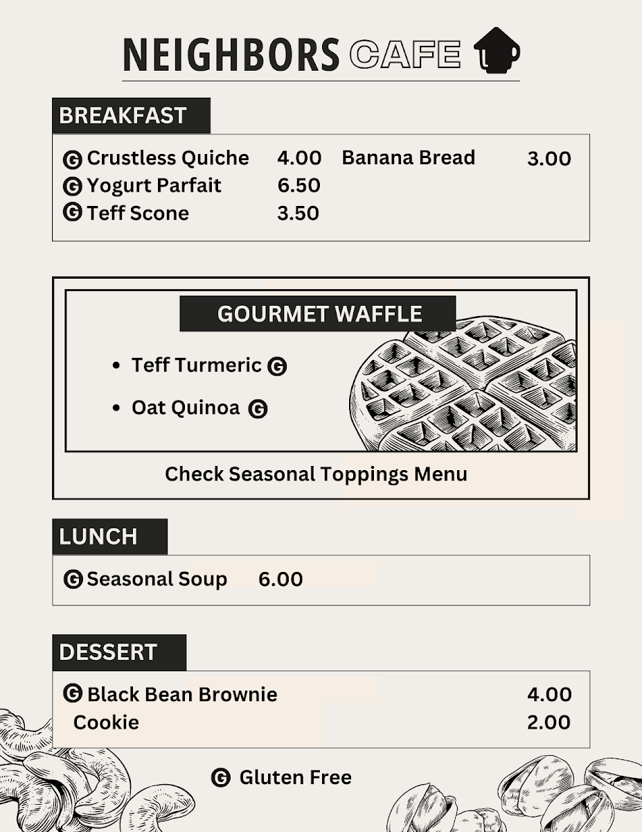 Neighbors Cafe menu board