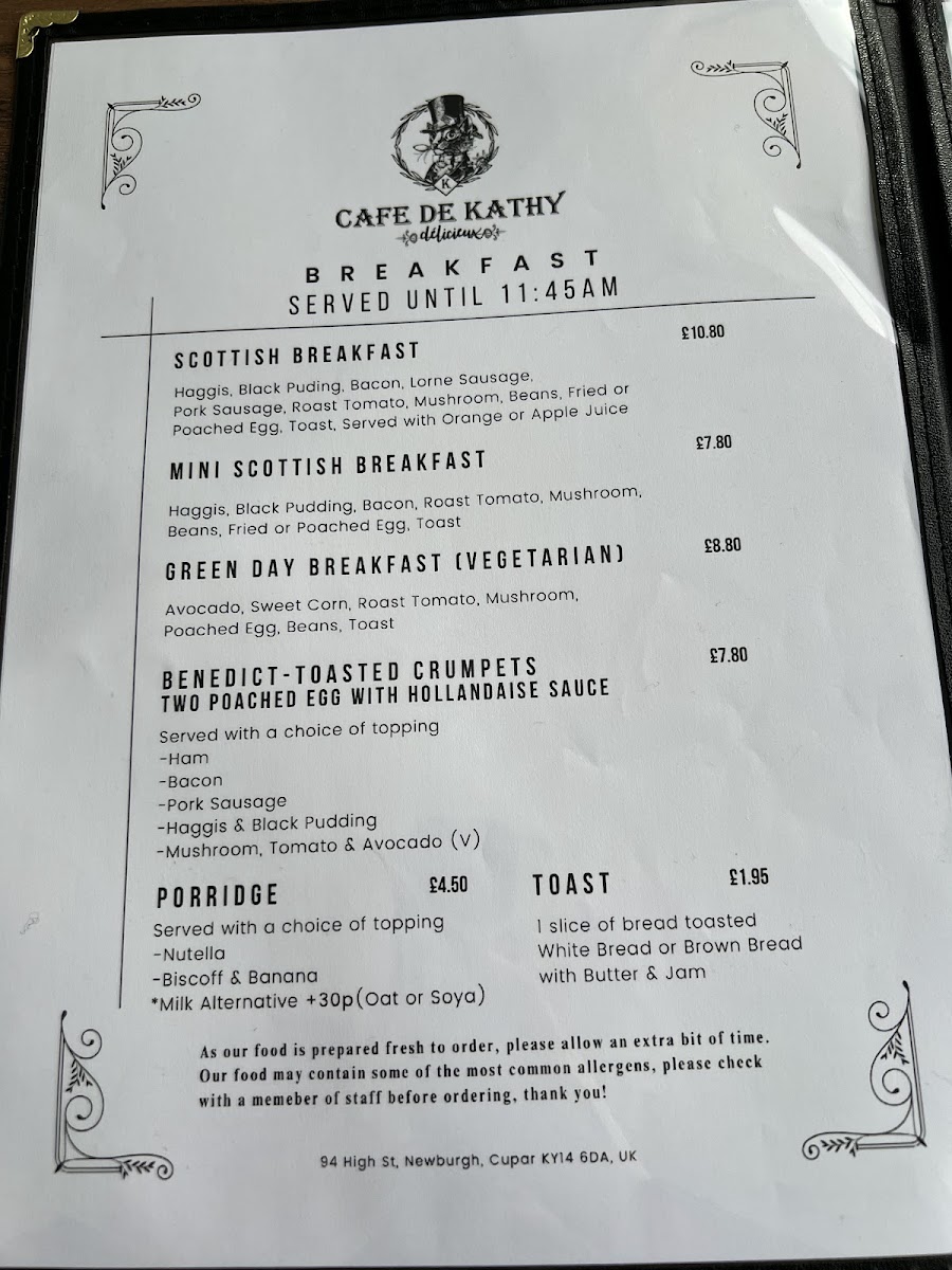 Cafe de Kathy menu board