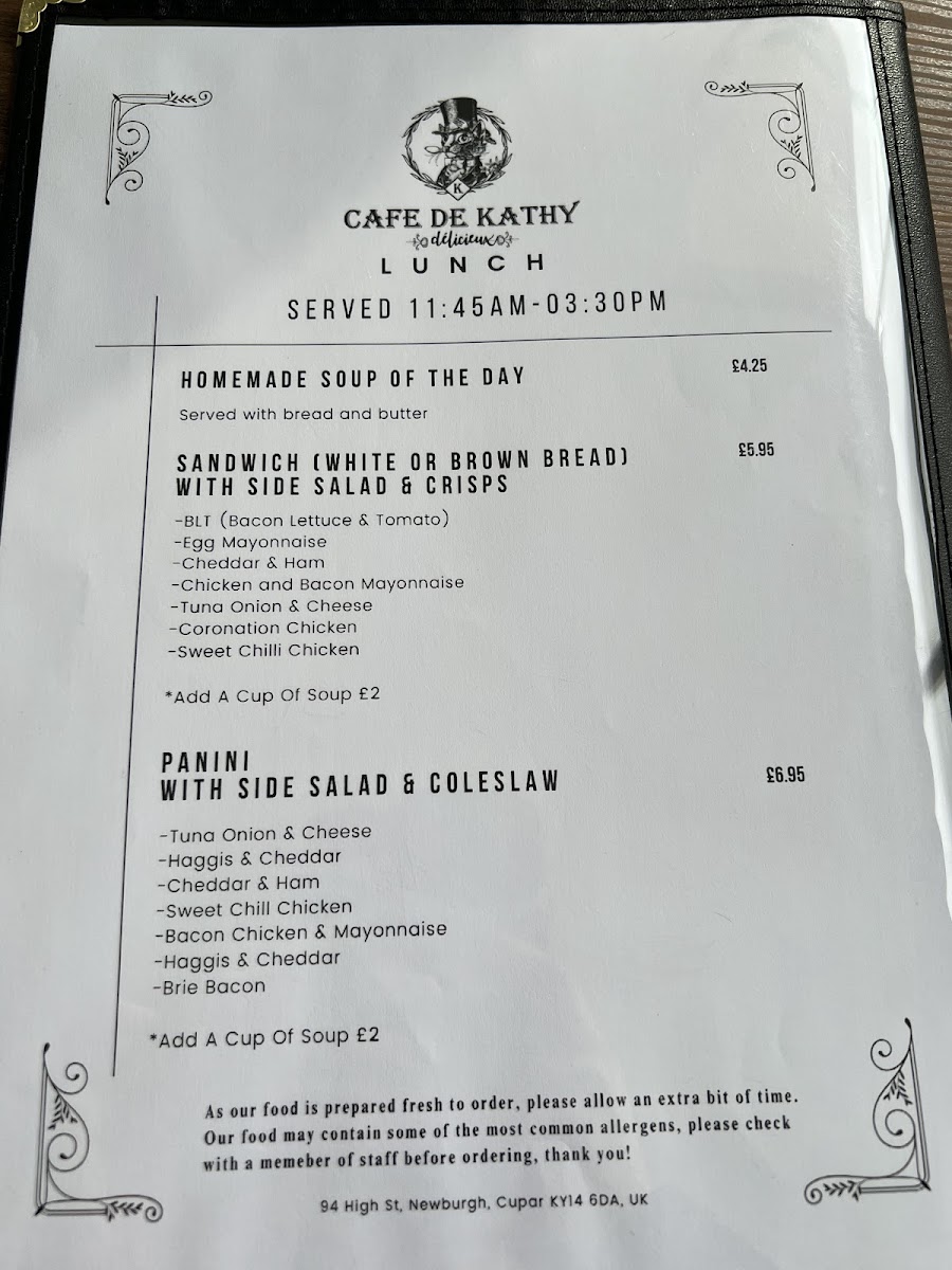 Cafe de Kathy menu board