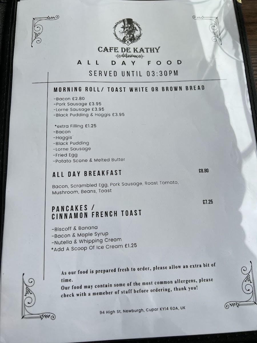 Cafe de Kathy menu board