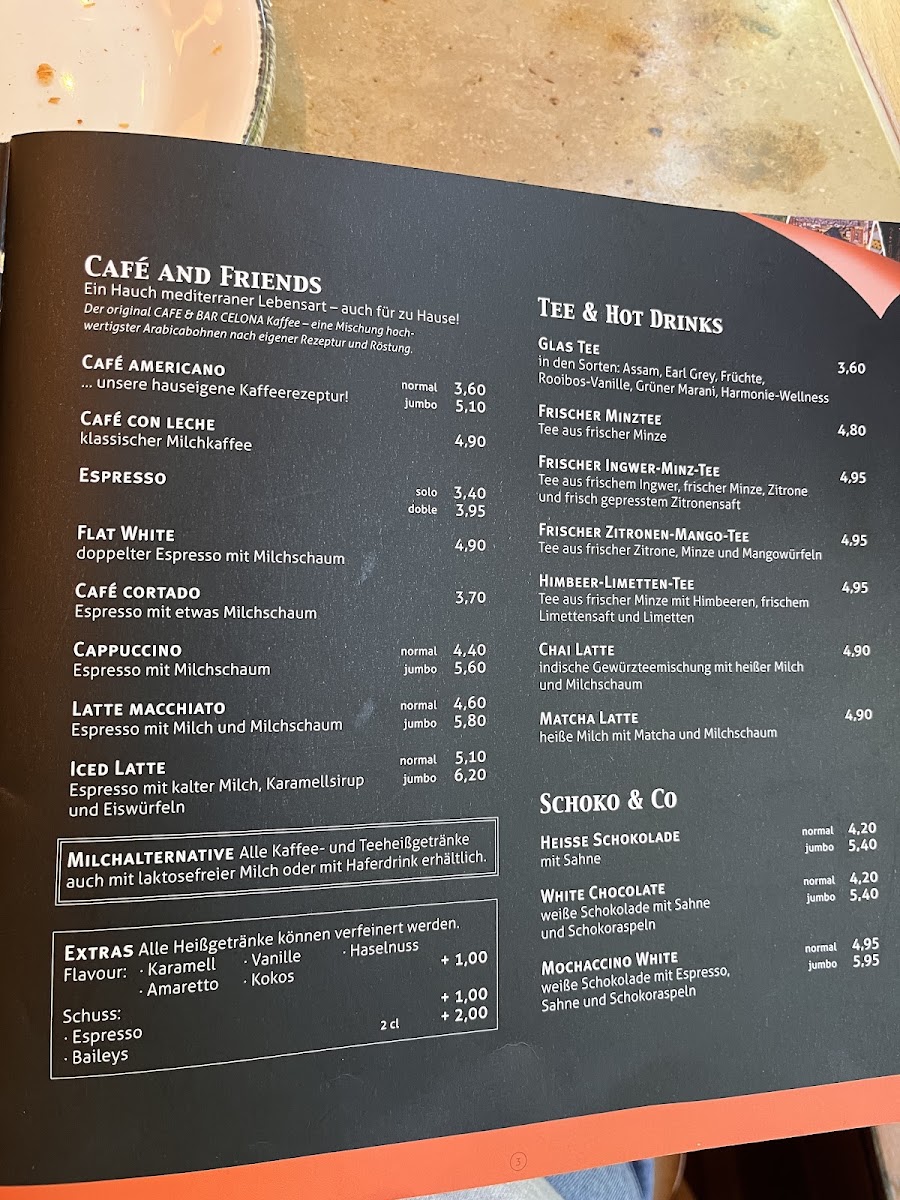 Cafe & Bar Celona Frankfurt menu board