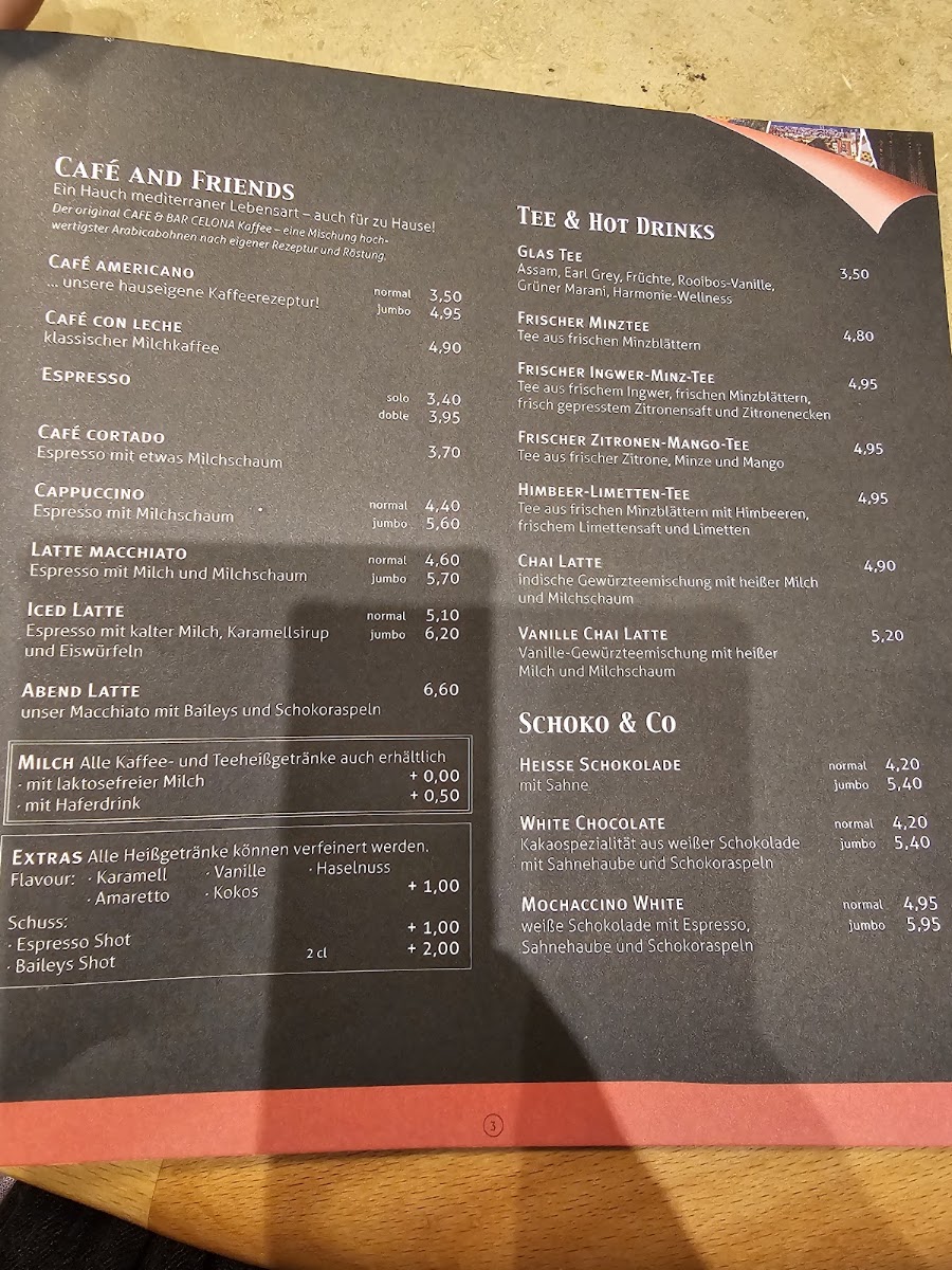 Cafe & Bar Celona Frankfurt menu board