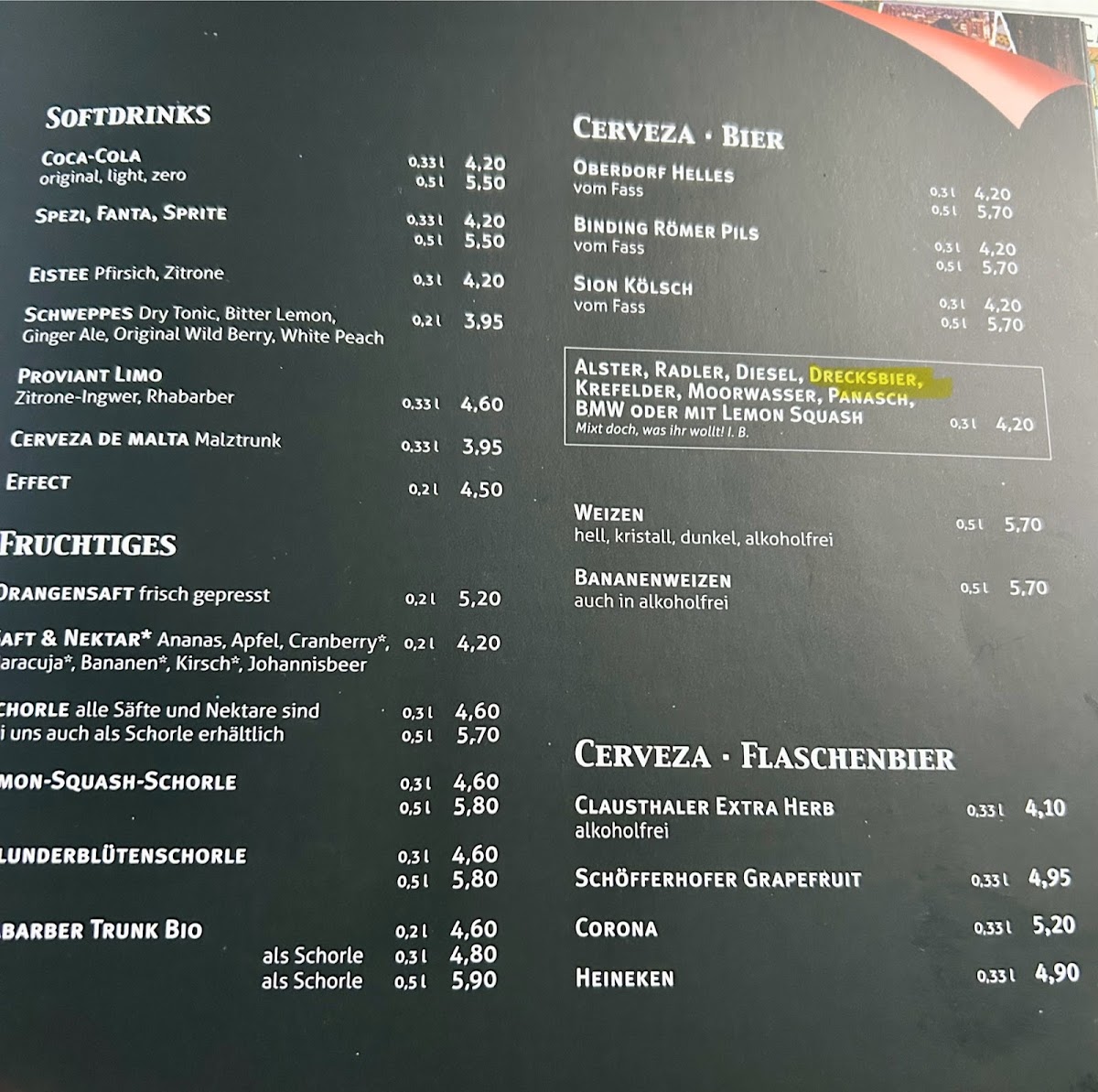 Cafe & Bar Celona Frankfurt menu board