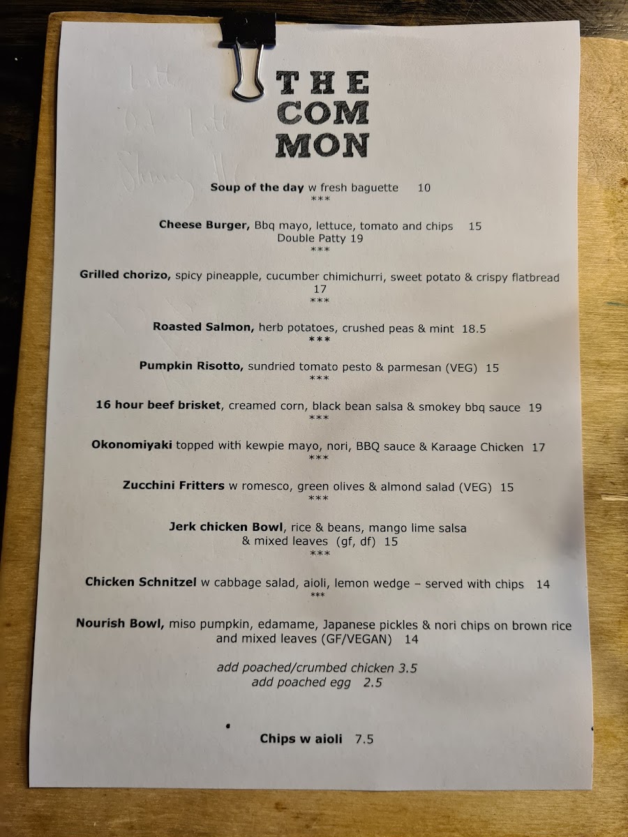 Common Cafe & Bar menu board