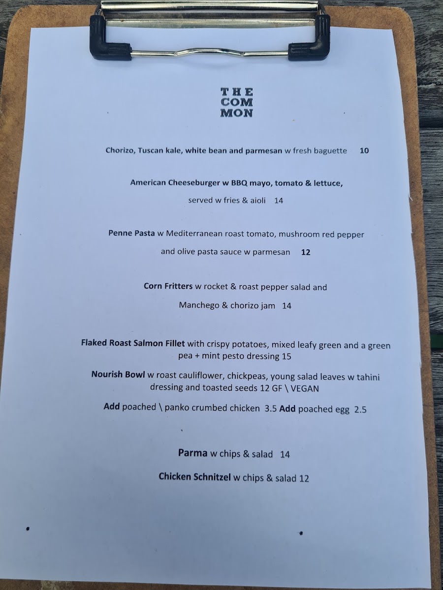 Common Cafe & Bar menu board