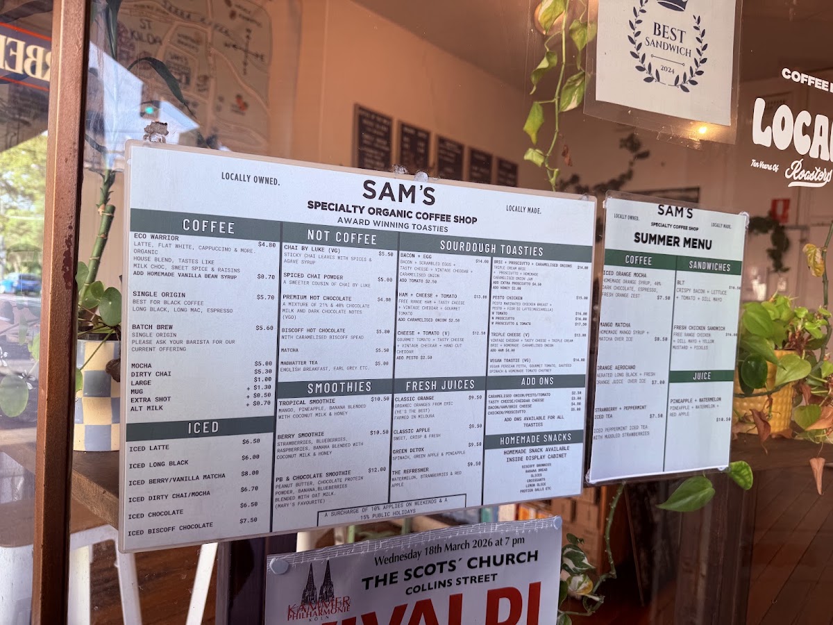 Sam's Cafe Melbourne menu board