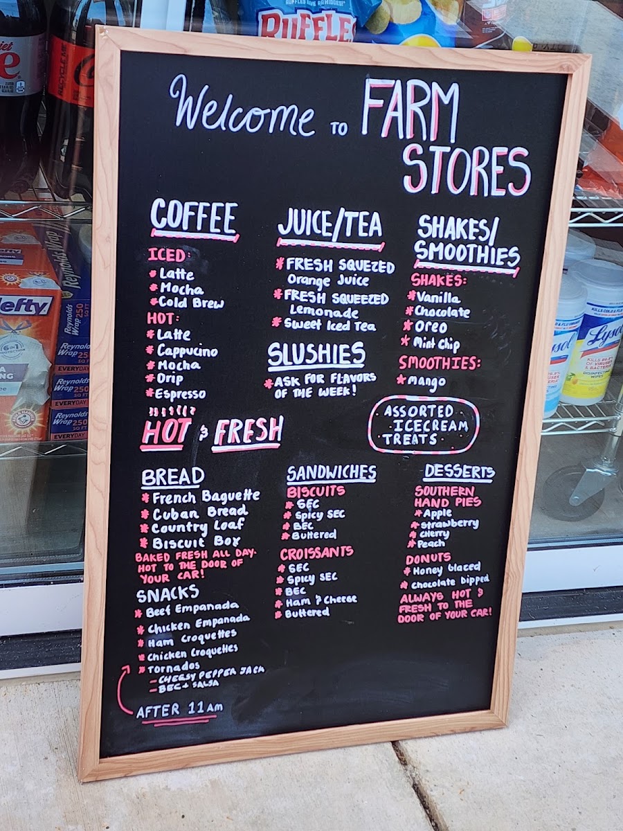 Farm Stores Cedarcrest Cafe menu board