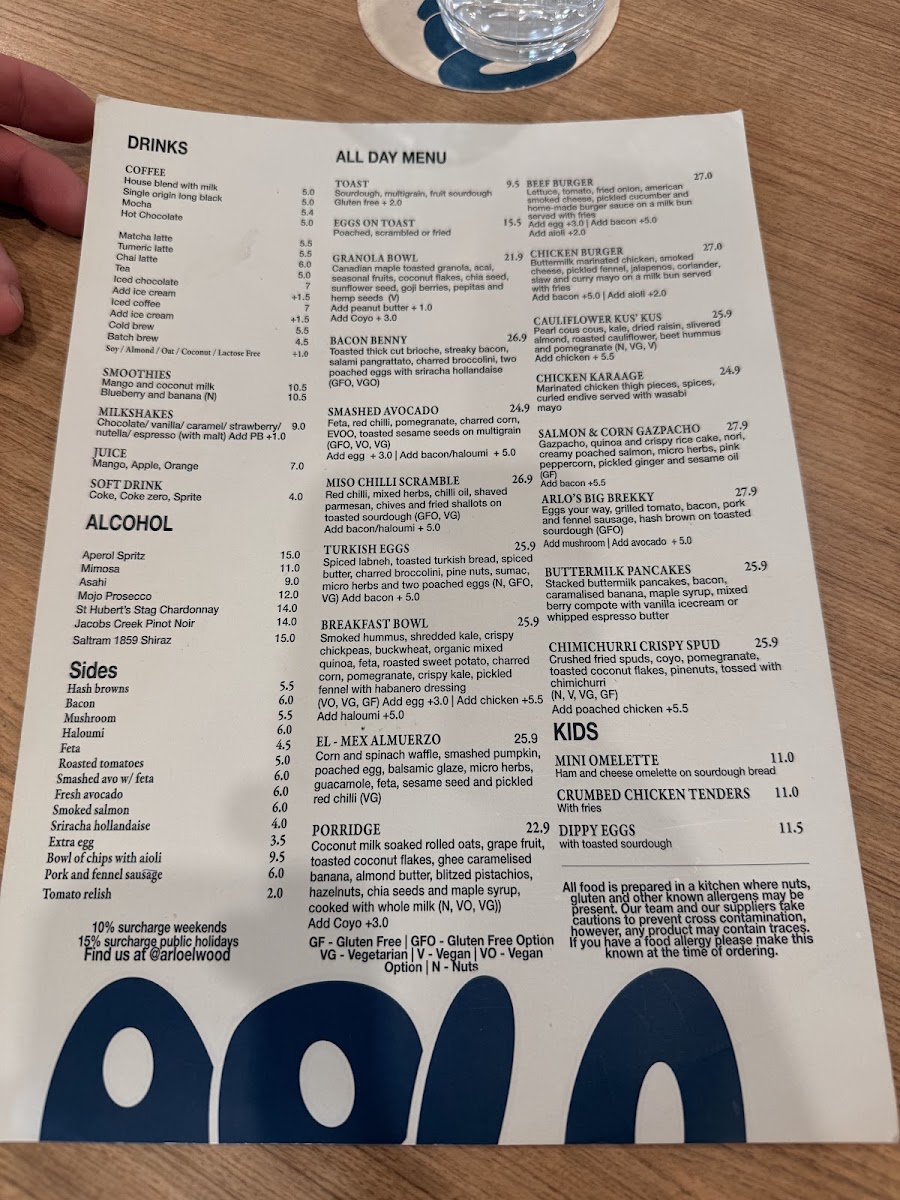 Arlo Elwood menu board